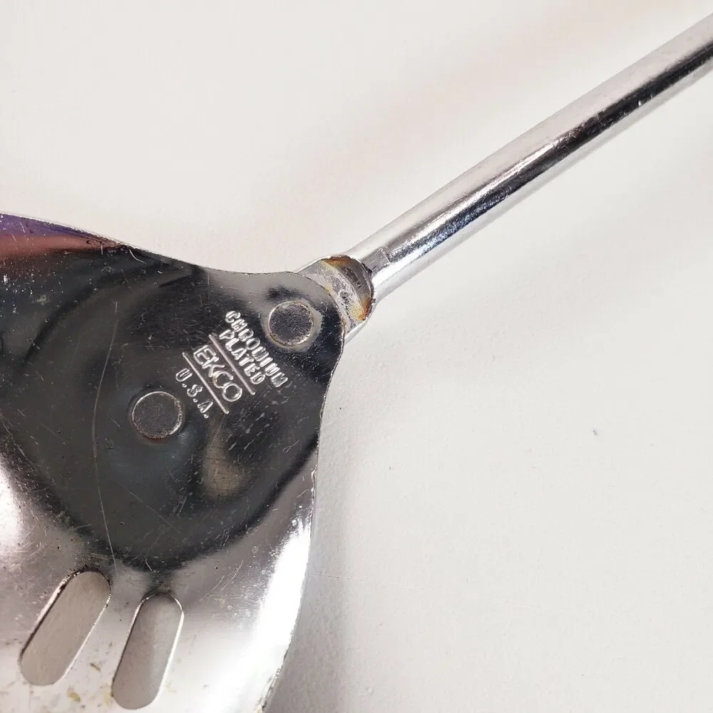 Ekco Slotted Spoon Chromium Plated Black Plastic Handle Cooking Utensil Kitchen